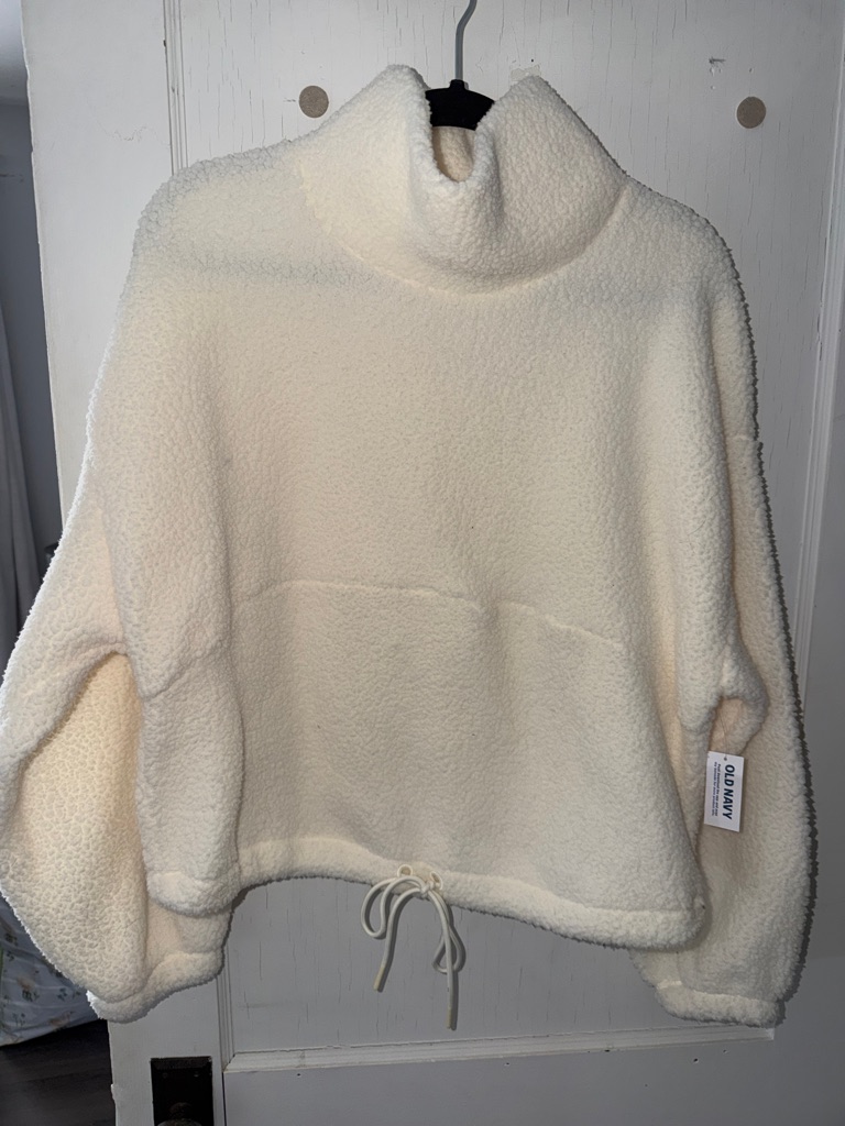 Nwt Old Navy Cream Sherpa Turtleneck Pullover With Drawcord Hem
